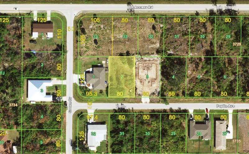 Old aerial before lot cleared & fill dirt in place