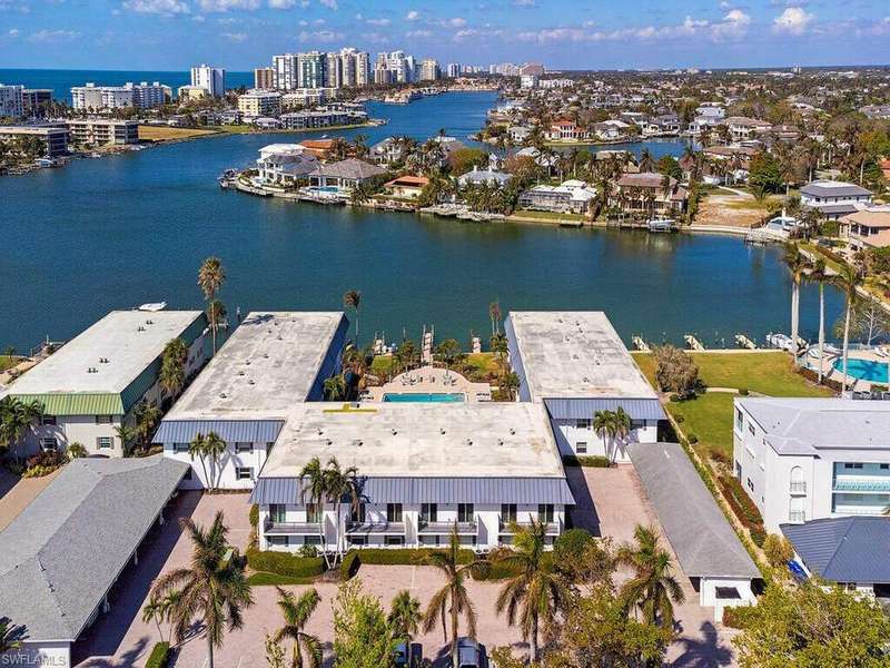 Aerial view over Moorings Bay from Harbour Dr Side looking north towards Venetian Village