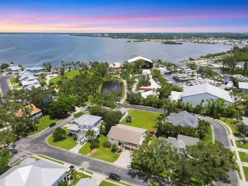 Sunset overlooking house.