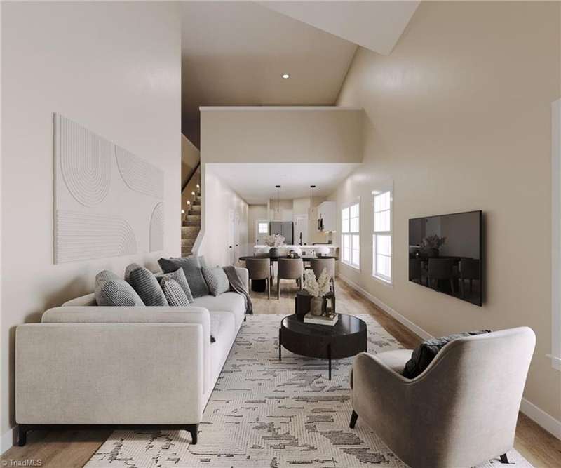 virtually staged great room & kitchen