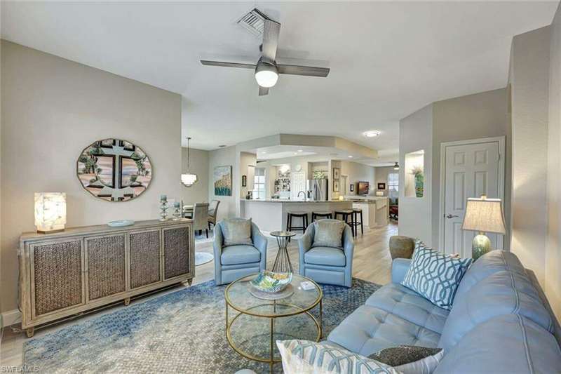 Comfortable living room with a view of the entry residence.