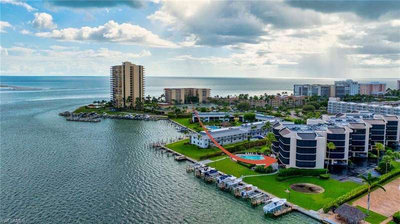 Aerial view of a nearby body of water
