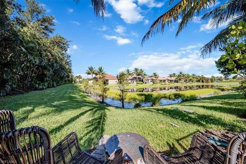 View of green lawn with a water view