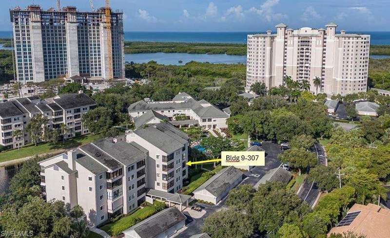 Aerial view of a nearby body of water