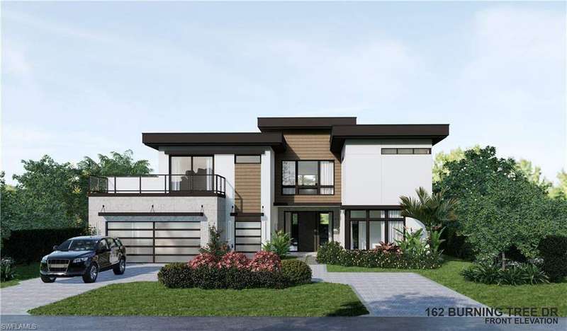 Modern home with a garage, a balcony, and a front yard