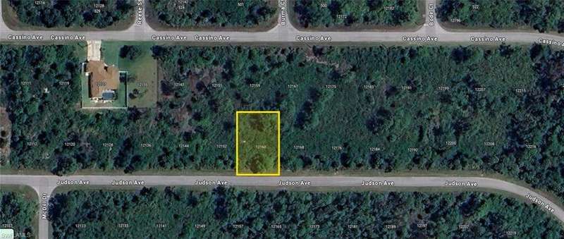 Aerial map of property and surrounding area with property parcel outlined